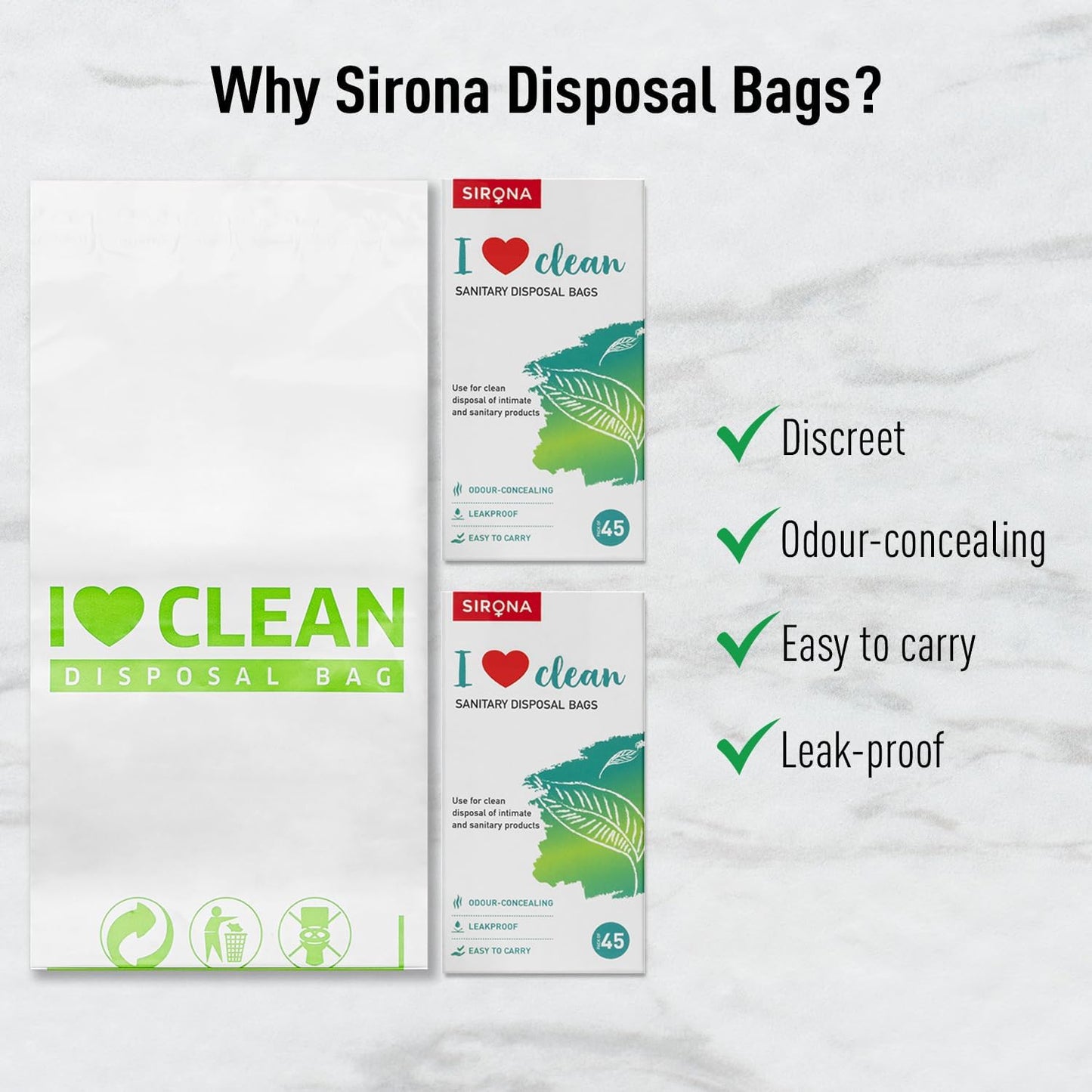 Sirona Personal Disposal Bags | Leak-Proof, Odor-Sealing & Oxo-Biodegradable Hygiene Disposal Bags | Discreet Bags for Sanitary Pads, Panty Liners, Tampons, Condoms & Personal Waste