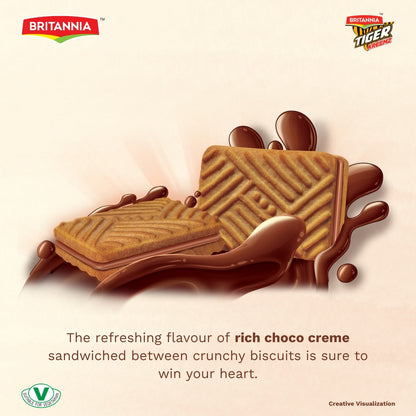 Britannia Tiger Kreemz Choco Cream Biscuits Family Pack 300 Gm| Rich Chocolate Cream-Filled Cookies Perfect For Snack time