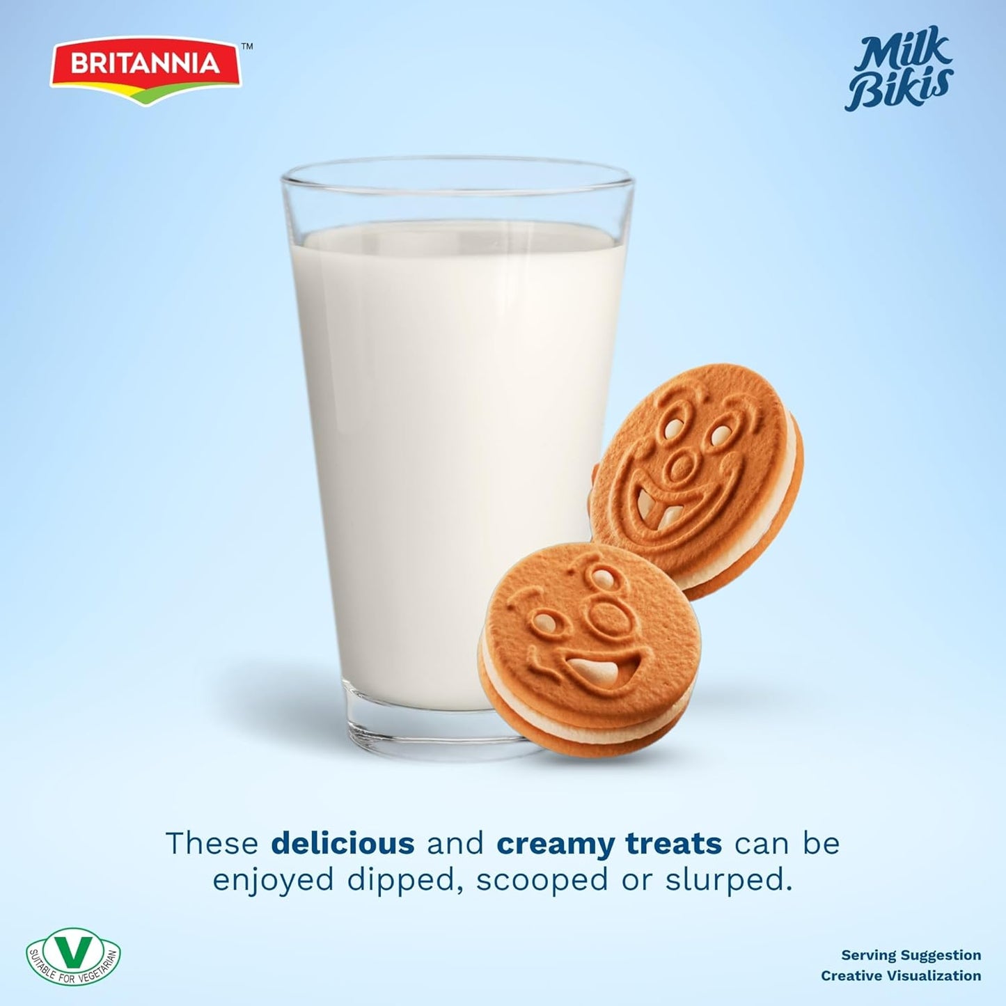 Britannia Milk Bikis Minis Kreemz Biscuits, 200g (7.05 oz) – Milk Flavored Smiley Sandwich Cookies,Kids Treat