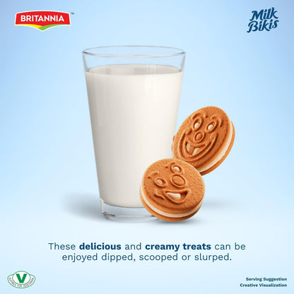 Britannia Milk Bikis Minis Kreemz Biscuits, 200g (7.05 oz) – Milk Flavored Smiley Sandwich Cookies,Kids Treat