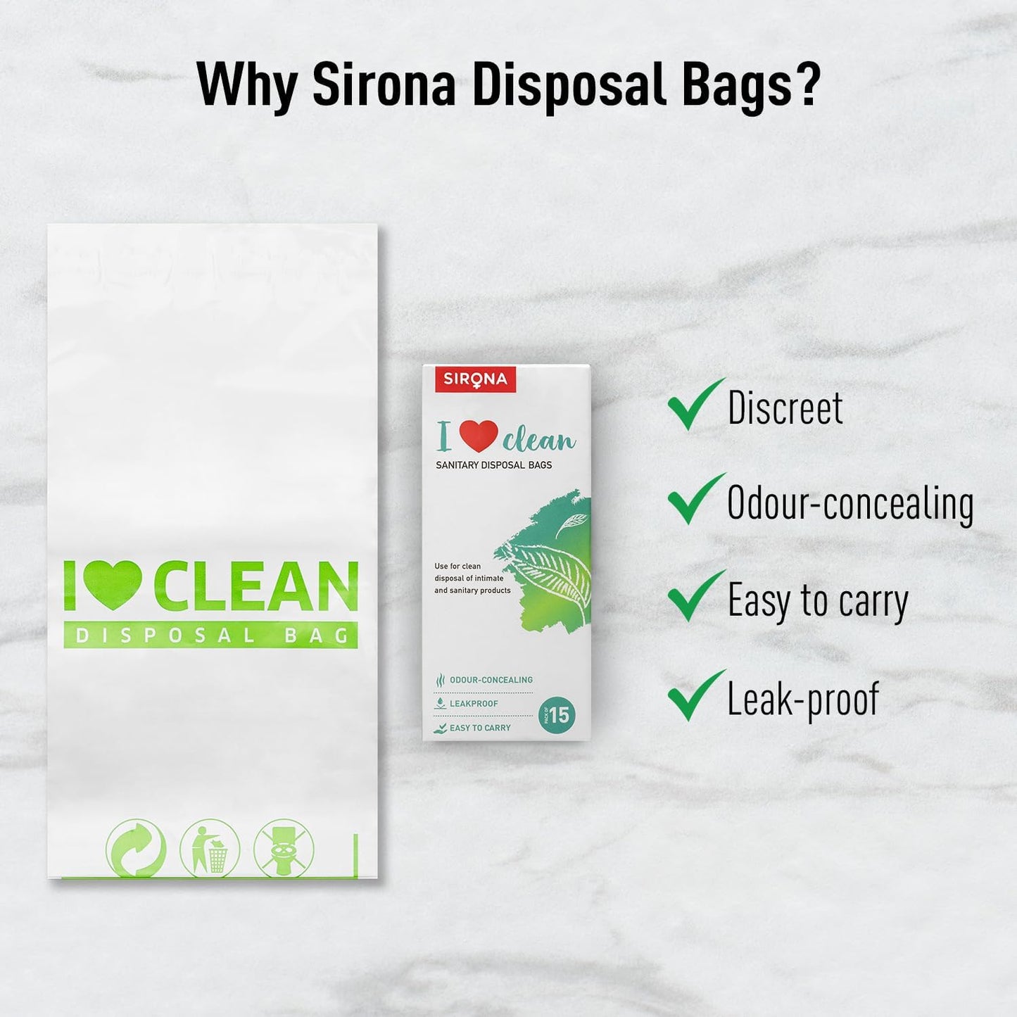 Sirona Personal Disposal Bags | Leak-Proof, Odor-Sealing & Oxo-Biodegradable Hygiene Disposal Bags | Discreet Bags for Sanitary Pads, Panty Liners, Tampons, Condoms & Personal Waste