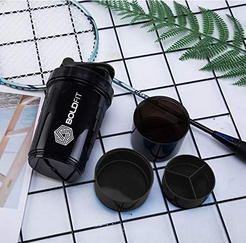 Boldfit Spider Gym Shaker Bottle, Shakers for Protein Shake with 2 Storage Compartment Gym protein shaker for workout (High Density Polyethylene, Pack of 1, Black)