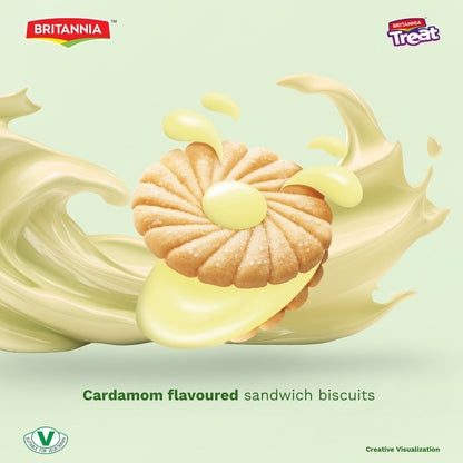 Britannia Treat Cardamom-Flavored Cream Biscuits | Family Pack  | Perfect Snack for Tea Time | 500gm