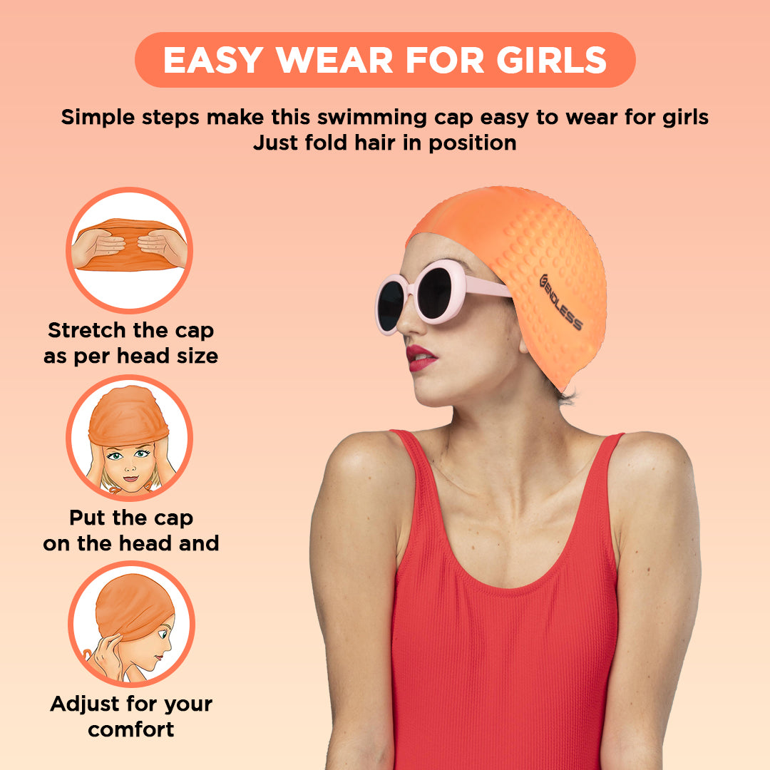 Endless EL1021 Comfortable Silicon Swimming Cap with Bubble Design | Elastic Waterproof Swimming Cap for Long and Short Hair with Thicker Edge | For Adults, Women and Men| Size:Free Size | Material : Silicon