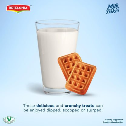 Britannia Milk Bikis Minis Wafflez Biscuits – Waffle-Style Mini Milk Cookies, Crunchy & Light Sweet Snack for Kids & Adults- 200g (7.05 oz)