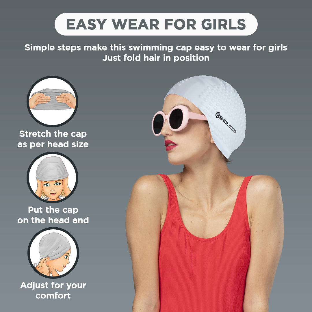 Endless EL1021 Comfortable Silicon Swimming Cap with Bubble Design | Elastic Waterproof Swimming Cap for Long and Short Hair with Thicker Edge | For Adults, Women and Men| Size:Free Size | Material : Silicon