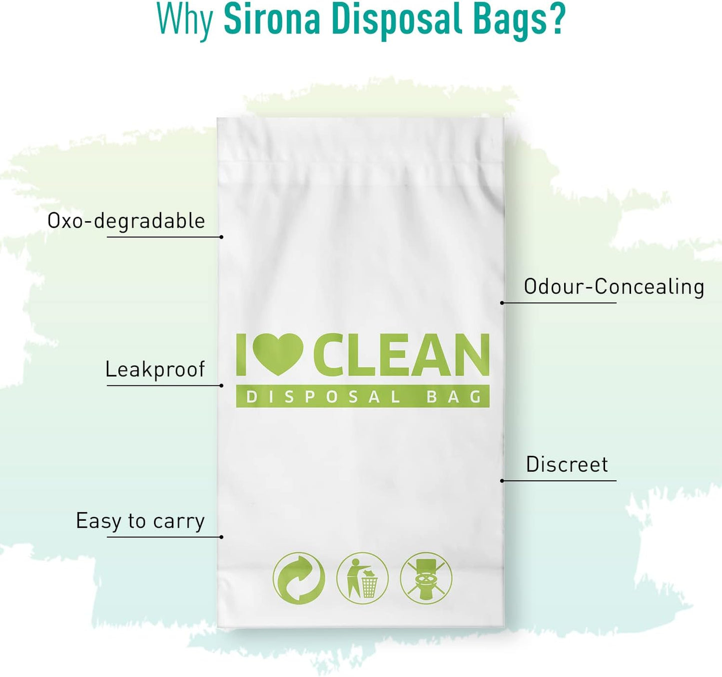Sirona Personal Disposal Bags | 30 Count | Leak-Proof, Odor-Sealing & Oxo-Biodegradable Disposal Bags | Discreet Hygiene Bags for Sanitary Pads, Tampons, Panty Liners, Condoms & Personal Waste