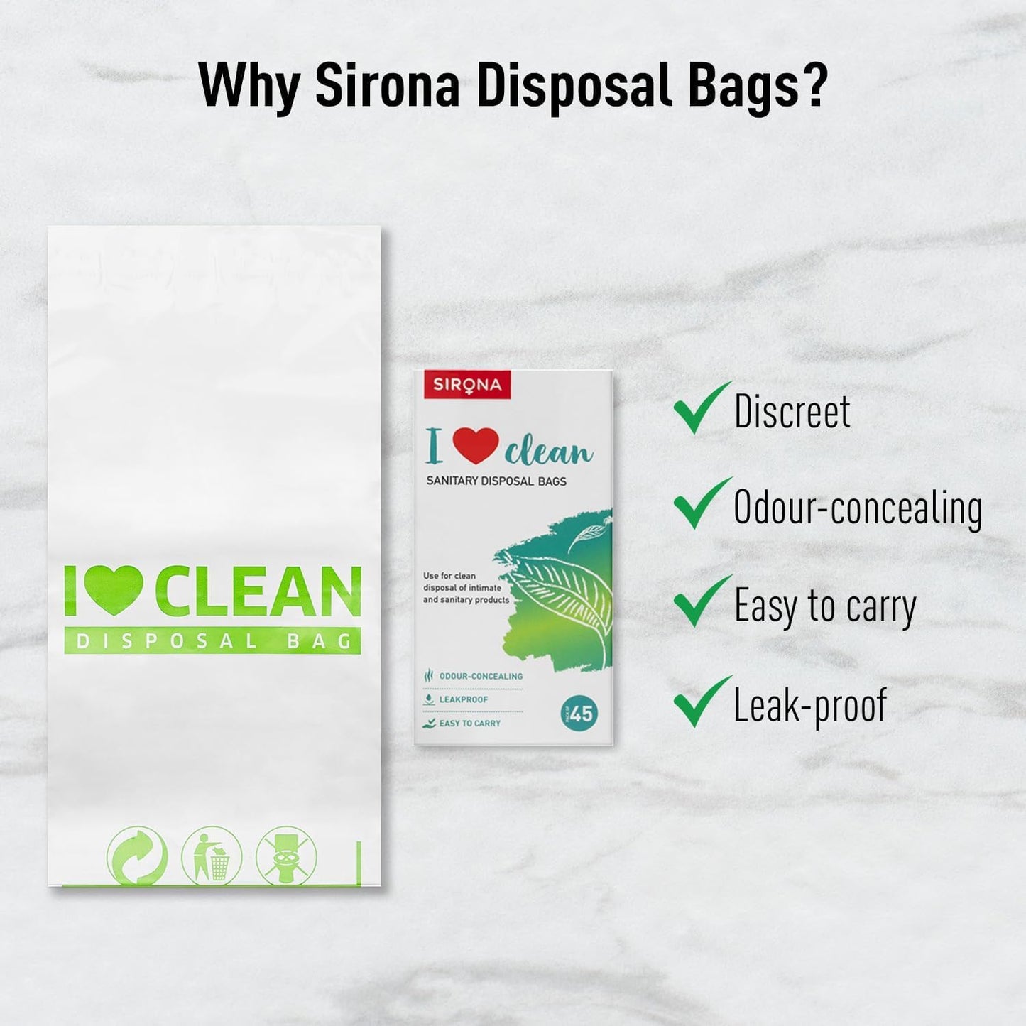 Sirona Personal Disposal Bags | Leak-Proof, Odor-Sealing & Oxo-Biodegradable Hygiene Disposal Bags | Discreet Bags for Sanitary Pads, Tampons, Panty Liners, Condoms & Personal Waste