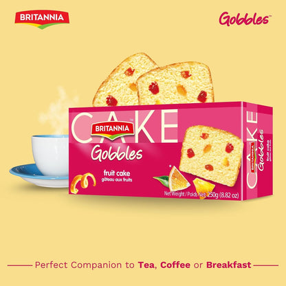 Britannia Fruit Flavored Cake Tea Snacks | Soft & Delicious Eggless Cake with Rich Fruit Bits Perfect for Breakfast & Tea Time 8.82oz (250g) Pack of 1