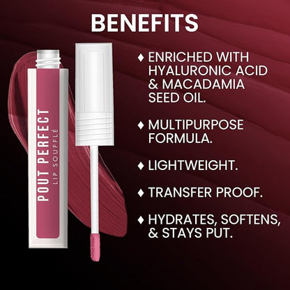 Jaquline USA Long lasting Liquid Lipstick |Mousse for Lips, Cheeks & Eyes|Matte Finish & Smooth Texture | Non-drying, Highly Blendable Formula | Transfer Proof & Enriched with Hyaluronic Acid & Macadamia Oil |Frosted Petal - 6ml
