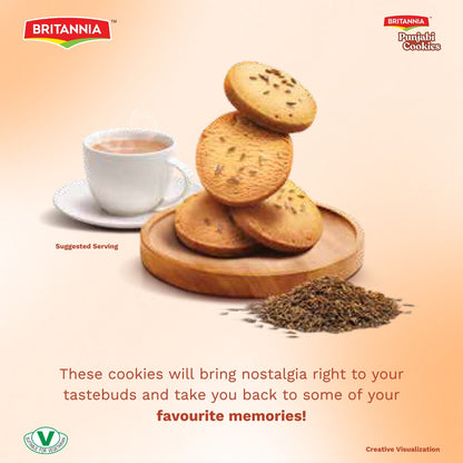 Britannia Punjabi Jeera Eggless Cookies 500Gm | Traditional Indian Biscuits Savory Cumin Seed Flavor Crunchy Snack | Perfect with Tea or Coffee