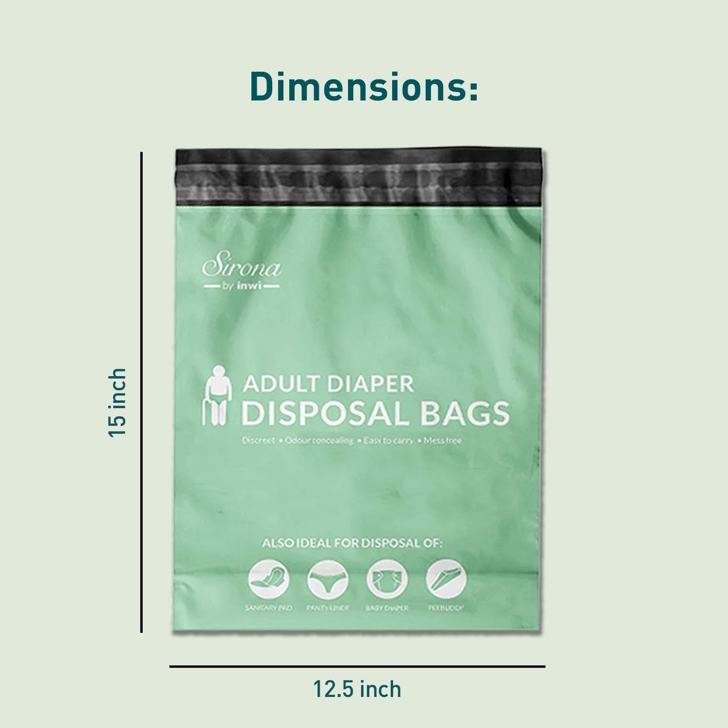 Sirona Premium Adult Diaper Disposable Bags - 30 Bags | Odor Sealing for Diapers, Food Waste, Pet Waste, Sanitary Product Disposal | Durable and Unsce