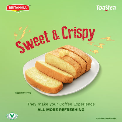 Britannia Toastea Eggless Rusk Cake | Pack- 550gm (12 P) | Each Smooth & Soft Twice-Baked Cake Delicious Snack for Breakfast & Tea Time