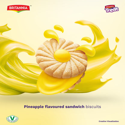 Britannia Treat Pineapple Flavored Sandwich Biscuits | Family Pack 500gm | Delicious Snack For Everybody