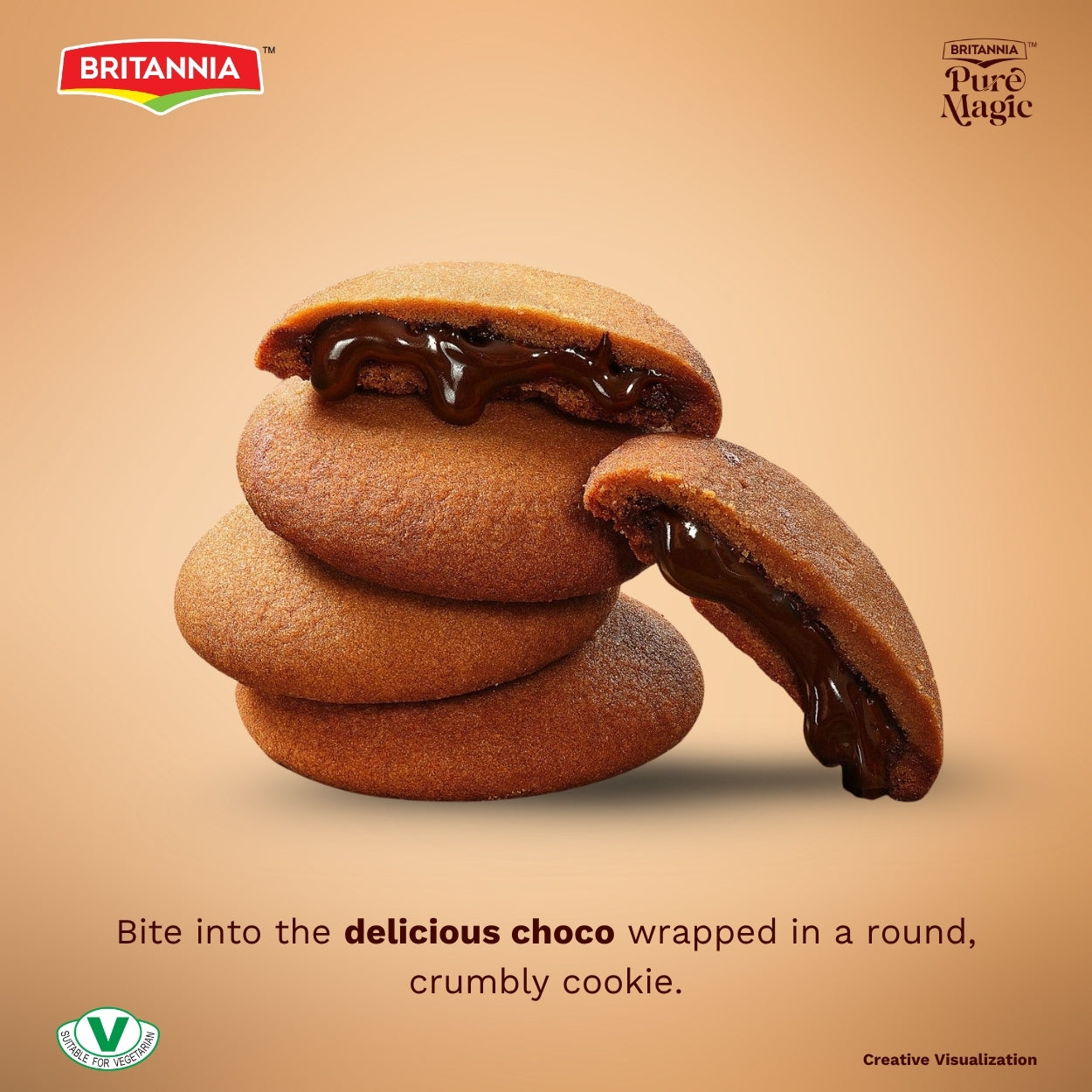 Britannia Pure Magic ChocoLush Biscuits | Pack- 69GM | Crunchy Chocolate Cookies with Smooth Choco Filling | Perfect Snack for Kids & Adults