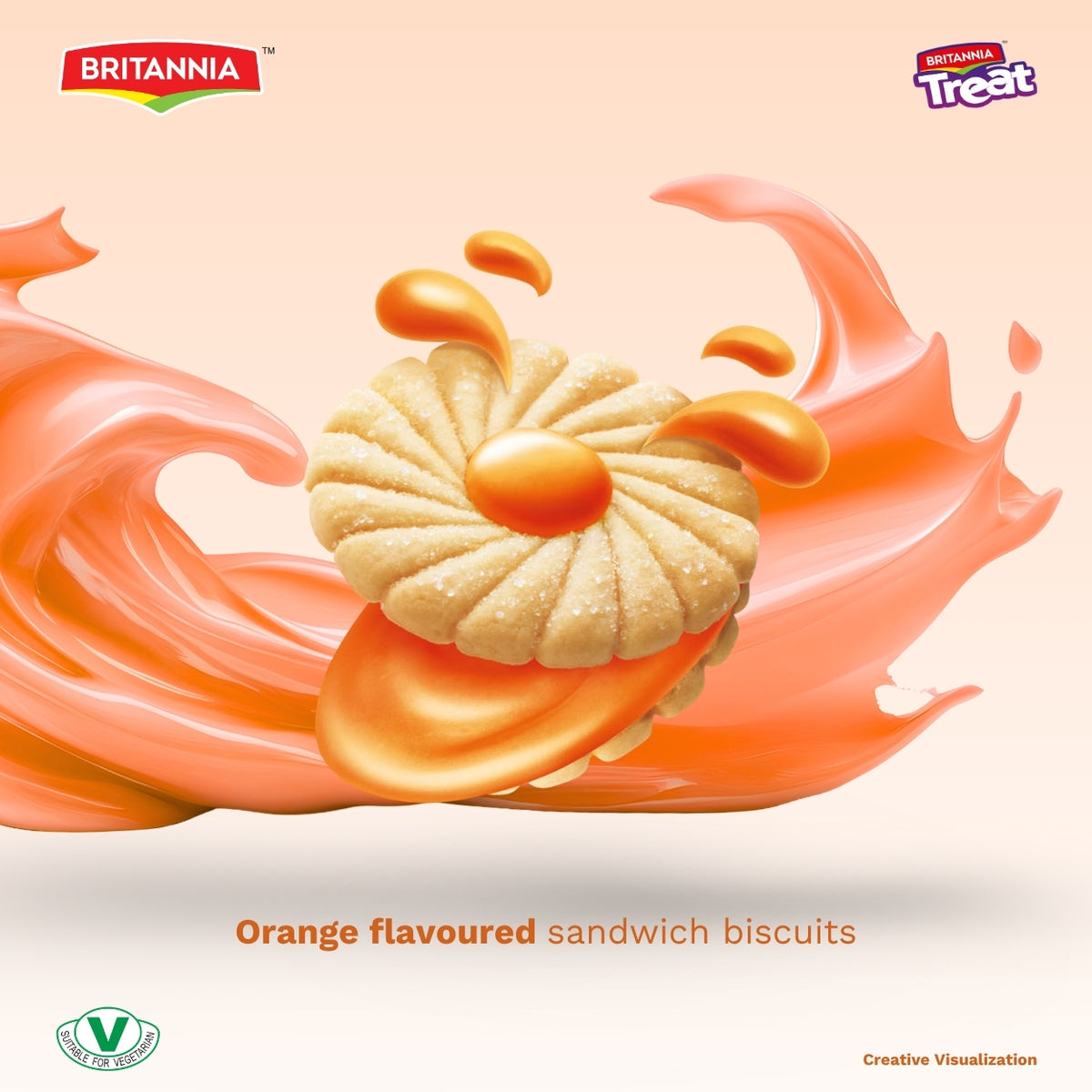 Britannia Treat Orange Biscuits Sandwich Each Magic of Orange Cream Cookies Healthy Snack Halal Perfect for Breakfast 3.52oz (100g) Pack of 6