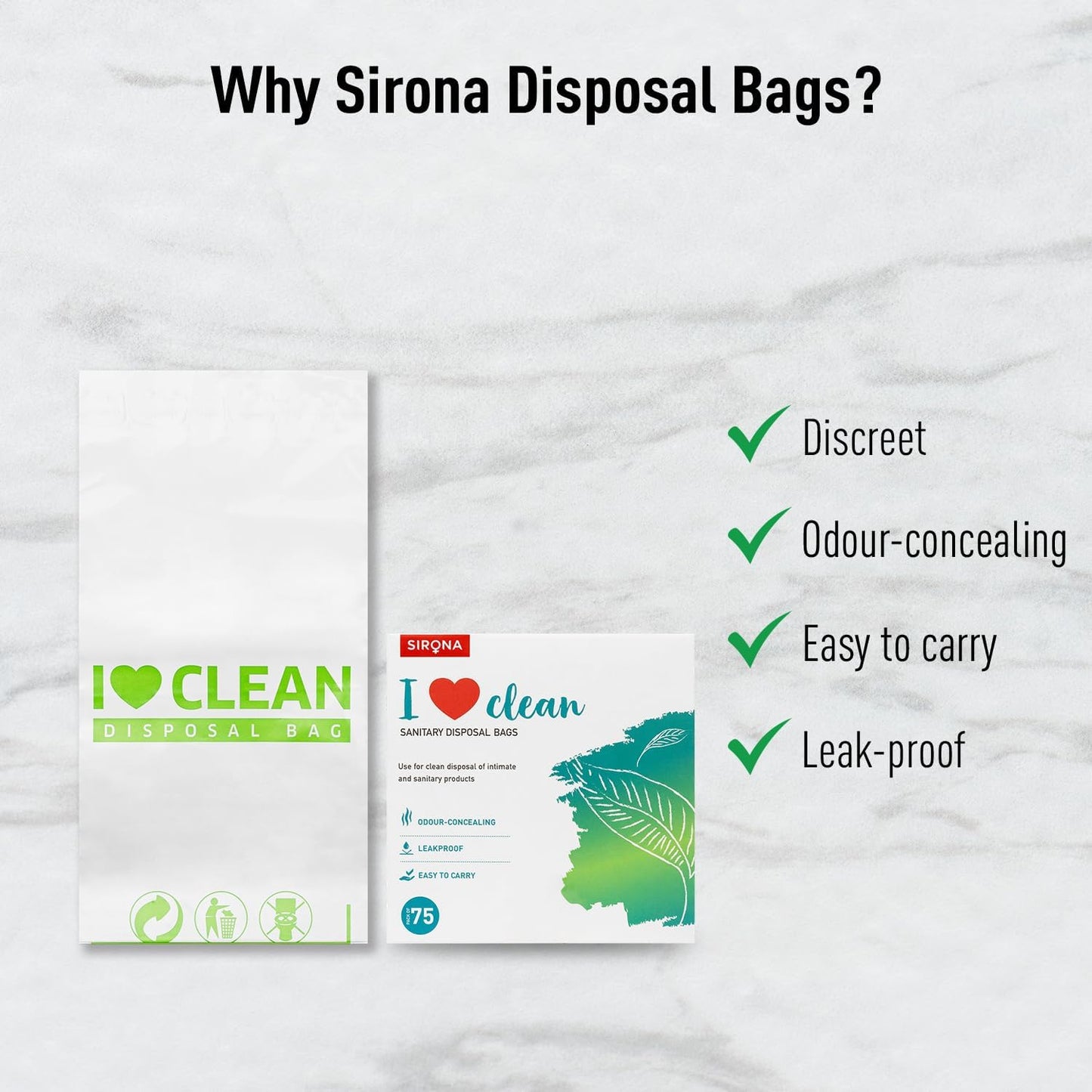 Sirona Personal Disposal Bags | Leak-Proof, Odor-Sealing & Oxo-Biodegradable Hygiene Disposal Bags | Discreet Bags for Sanitary Pads, Tampons, Panty Liners, Condoms & Personal Waste