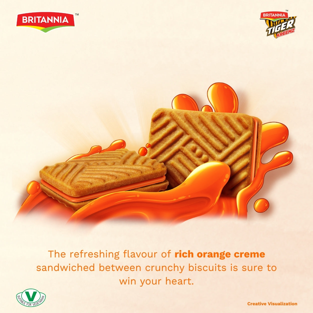 Britannia Tiger Kreemz Orange Cream Biscuits | Family Pack  300 gm (75*4) | Perfect Snack For Every Occasion