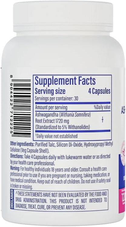 Patanjali Nutrela Ashwagandha 1720mg Capsules - Ayurvedic Stress Relief & Energy Support - Adaptogen for Mental Clarity & Relaxation - 120 Vegetarian Capsules