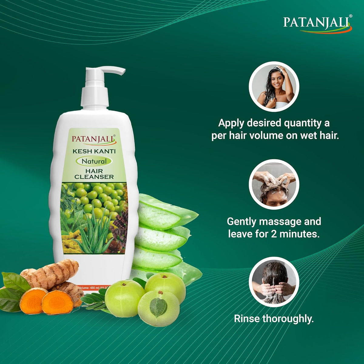 Patanjali Kesh Kanti Natural Shampoo 15.21 flOz | Herbal Ayurvedic Hair Cleanser with Amla, Shikakai, Neem & Aloe Vera | Gently Cleanses Scalp, Helps Reduce Hair Fall & Dandruff