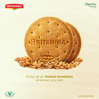 Britannia Digestive High-Fiber Biscuits Healthy Whole Wheat Cookies No Added Sugar Crisp Tea Time Snack 14.11oz (400g)