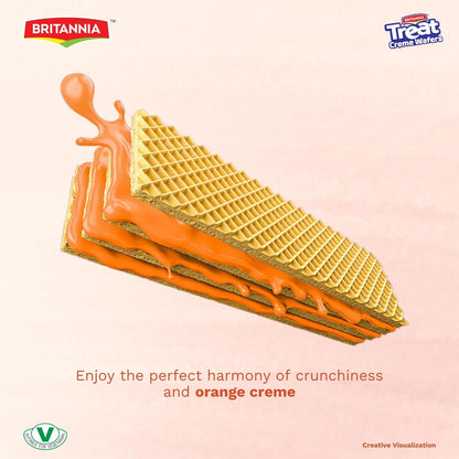 Britannia Treat Creme Wafers Orange Flavor Crispy Layered Wafers with Zesty Orange Cream Filling, 150g (5.29 oz)