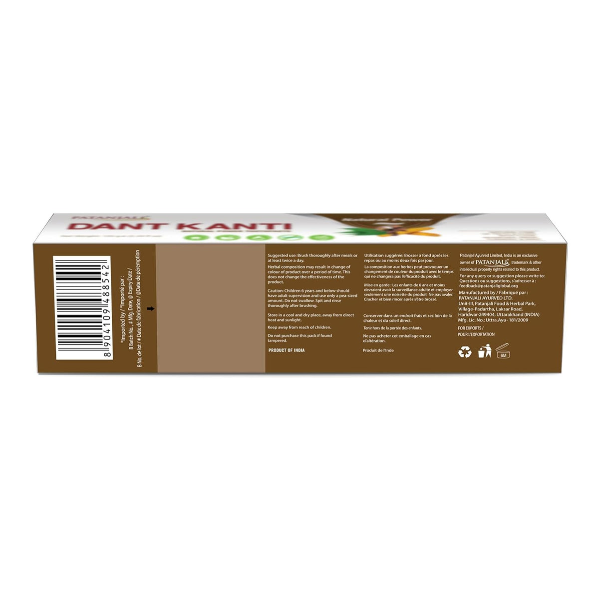 Patanjali Dant Kanti Natural Toothpaste 150 g / 5.29 fl oz | Herbal Ayurvedic Fluoride‑Free Toothpaste for Strong Teeth & Healthy Gums – Fresh Herbal Flavor - (Pack of 6)