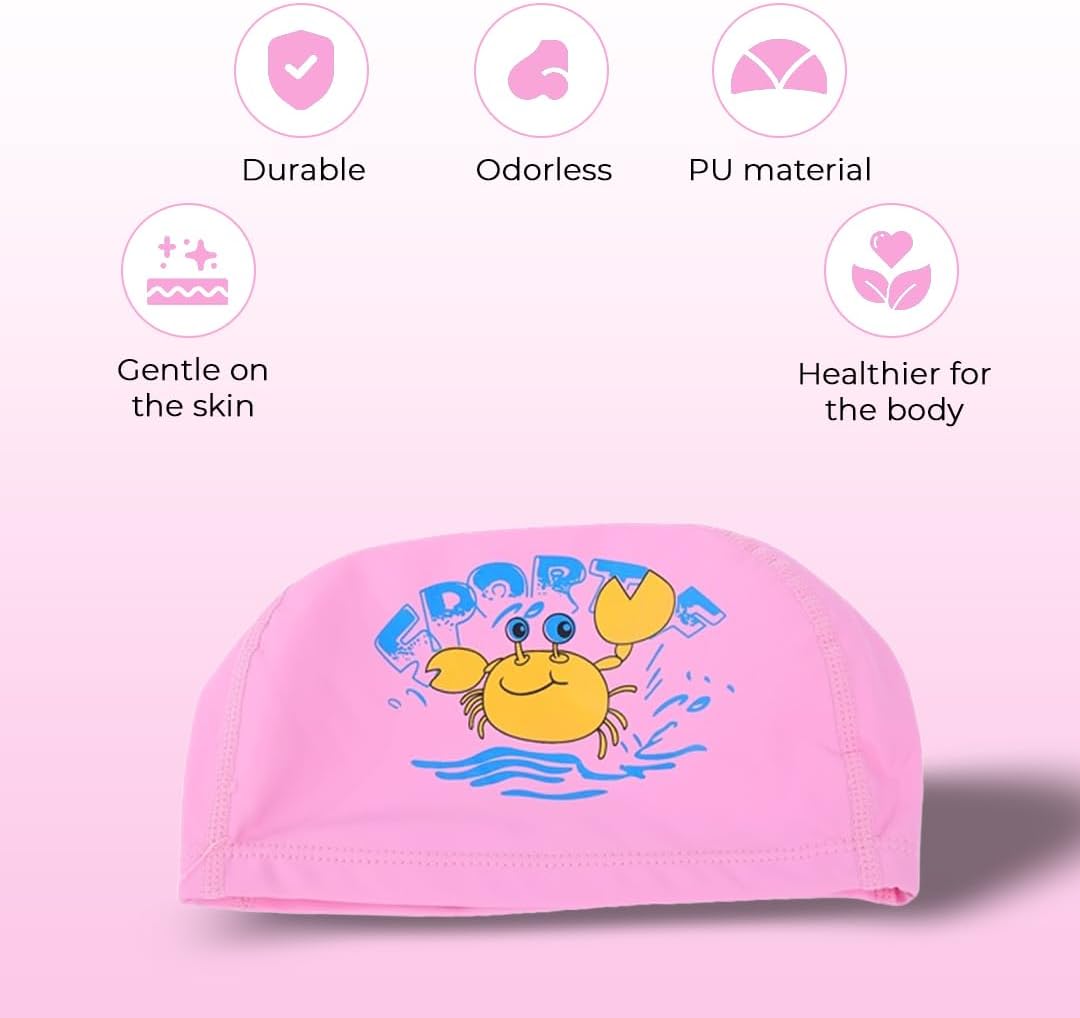 Endless EL1017 Comfortable PU Swimming Cap with Cartoon Design for Kids| Elastic Waterproof Swimming Cap for Long and Short Hair with Thicker Edge| Size: Kid's Size| Material : PU