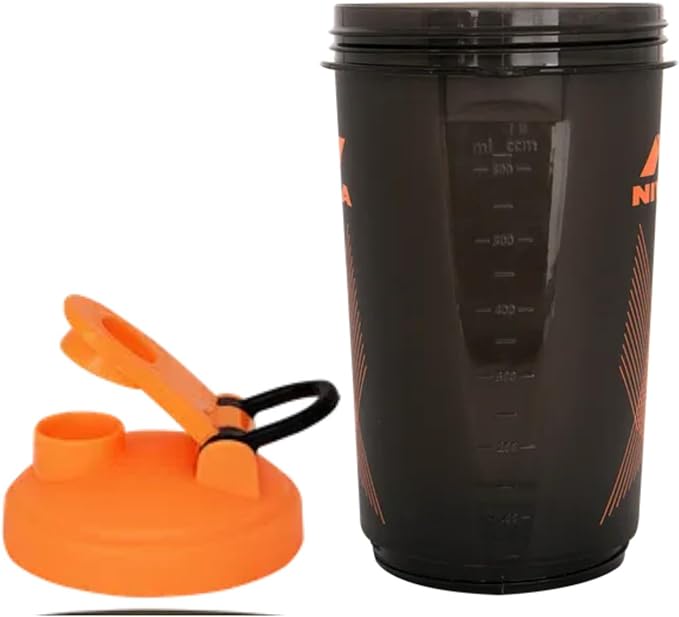 NIVIA Venom Sports Water Bottle Shaker with Extra Compartment | Color: Orange | Capacity: 650 ml | Material: Plastic | For Kids, Men & Women | Use During of Cycling, Gym, Running & Training