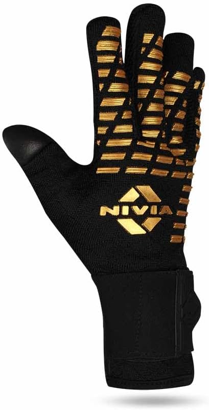 Nivia Ashtang Gold Rubber Football Goalkeeper Hand Gloves (Gold, S) | for Men & Women | for Football, Soccer goalkeeping