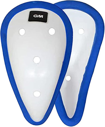 GM Anatomically Cricket Abdominal Guard | Color: White-Blue | Size: Mens | Material: Plastic | for Mens Use | Ergonomically Shaped | Padded Guard during Training and Matches | Lightweight & Durable