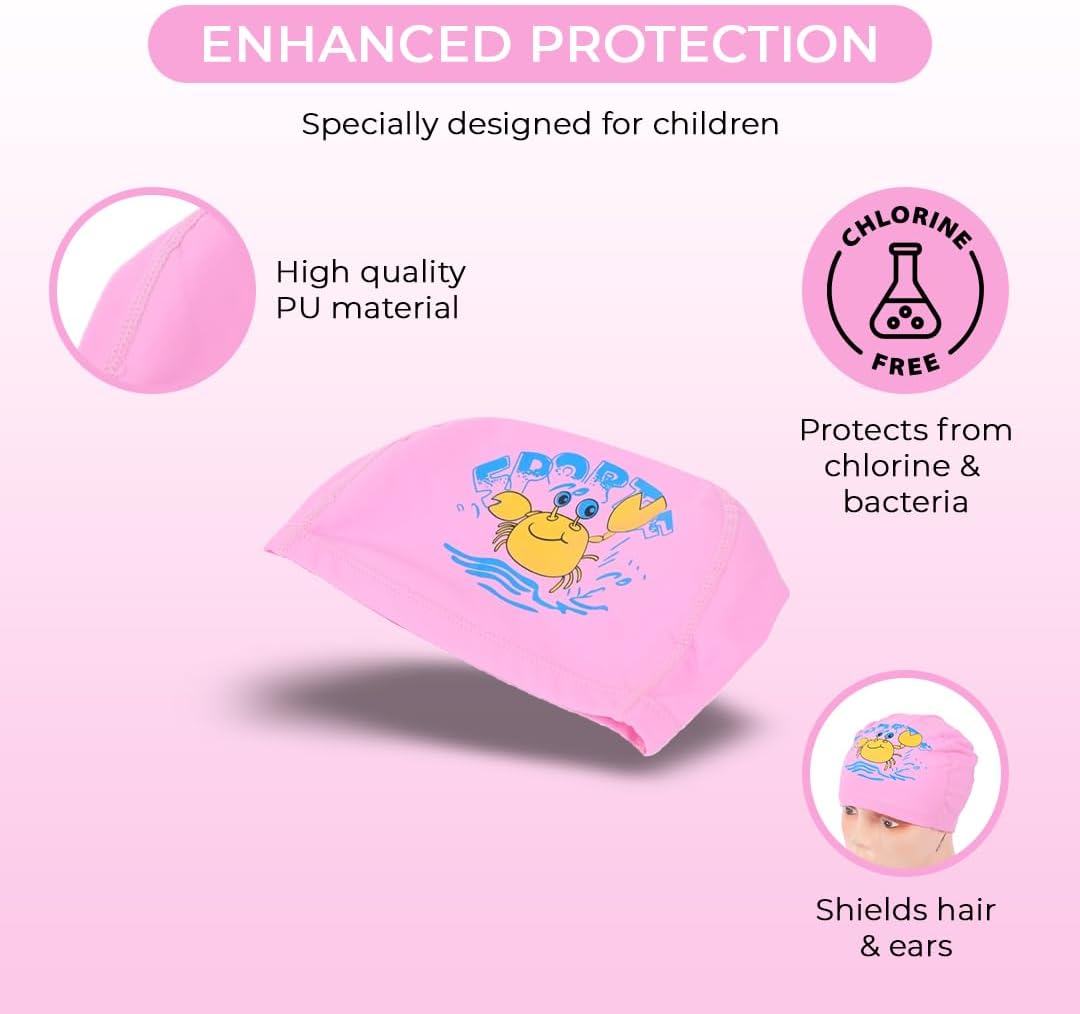 Endless EL1017 Comfortable PU Swimming Cap with Cartoon Design for Kids| Elastic Waterproof Swimming Cap for Long and Short Hair with Thicker Edge| Size: Kid's Size| Material : PU