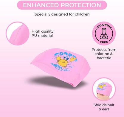 Endless EL1017 Comfortable PU Swimming Cap with Cartoon Design for Kids| Elastic Waterproof Swimming Cap for Long and Short Hair with Thicker Edge| Size: Kid's Size| Material : PU