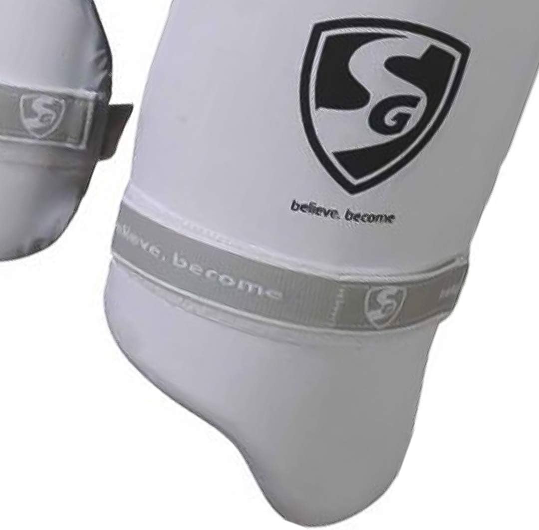 SG Ultimate Combo Thigh Guard | White | Men RH | Polyester | Men | Customised Adjustment | Thigh & Inner Thigh Guard | Comfort-Fit Elasticated Straps | Fully Adjustable | Secure Fit