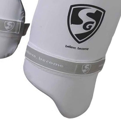 SG Ultimate Combo Thigh Guard | White | Men RH | Polyester | Men | Customised Adjustment | Thigh & Inner Thigh Guard | Comfort-Fit Elasticated Straps | Fully Adjustable | Secure Fit