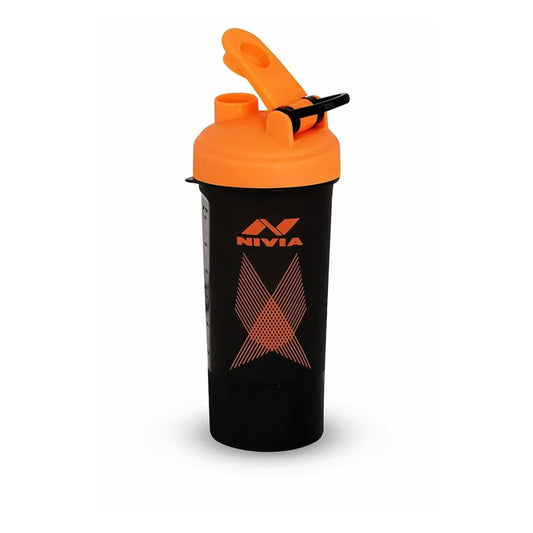 NIVIA Venom Sports Water Bottle Shaker with Extra Compartment | Color: Orange | Capacity: 650 ml | Material: Plastic | For Kids, Men & Women | Use During of Cycling, Gym, Running & Training