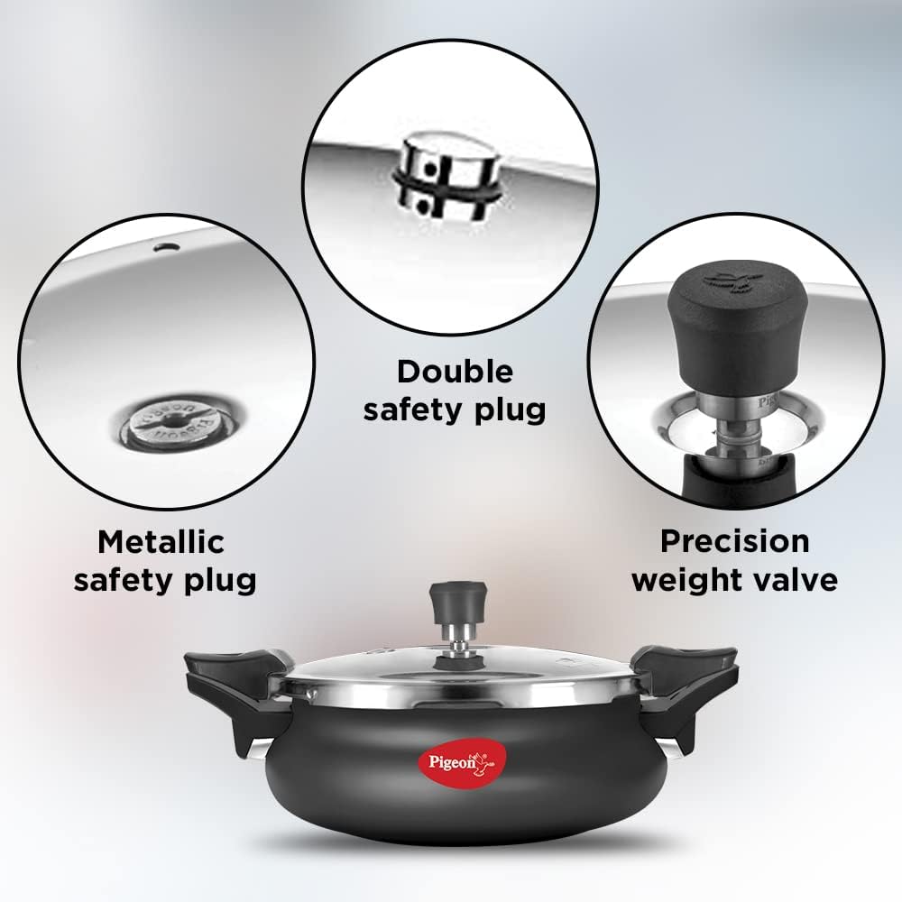Pigeon 3.2 Quart All-In-One Super Cooker - Steamer, Cooking Pot, Pressure Cooker, Dutch Oven - For All Cooktops - Quick Cooking of Meat, Soup, Rice, Beans, Idli & more, Hard Anodized, (3 Liters)