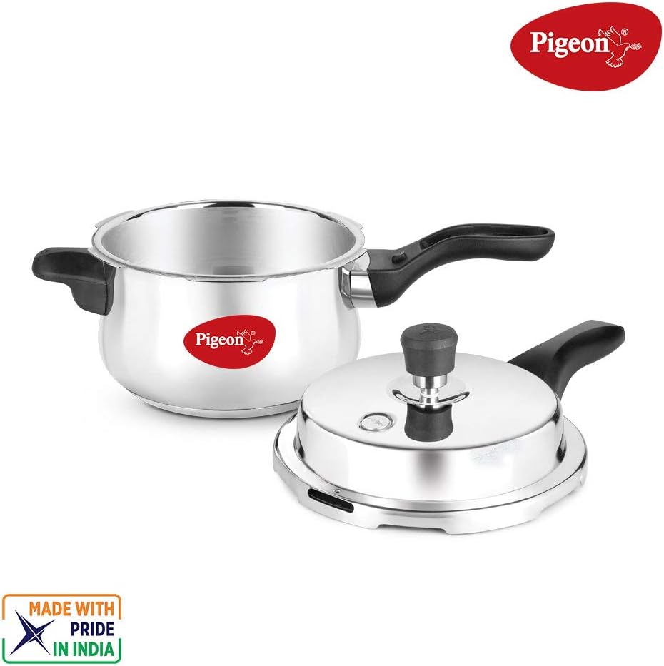 Pigeon By Stovekraft Stainless Steel Inox Plus Steel Pressure Cooker with Outer Lid Induction and Gas Stove Compatible 3 Litre Capacity for Healthy Cooking (Silver)