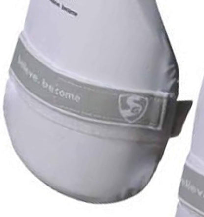 SG Ultimate Combo Thigh Guard | White | Men RH | Polyester | Men | Customised Adjustment | Thigh & Inner Thigh Guard | Comfort-Fit Elasticated Straps | Fully Adjustable | Secure Fit