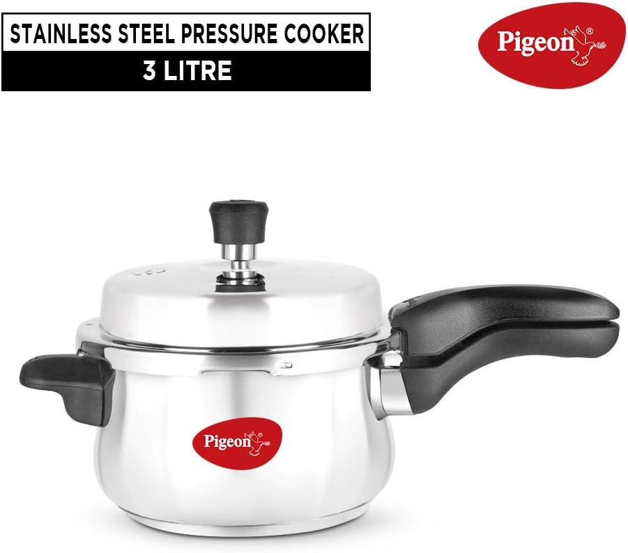 Pigeon By Stovekraft Stainless Steel Inox Plus Steel Pressure Cooker with Outer Lid Induction and Gas Stove Compatible 3 Litre Capacity for Healthy Cooking (Silver)
