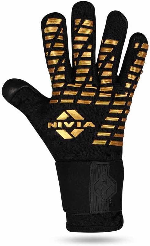 Nivia Ashtang Gold Rubber Football Goalkeeper Hand Gloves (Gold, S) | for Men & Women | for Football, Soccer goalkeeping