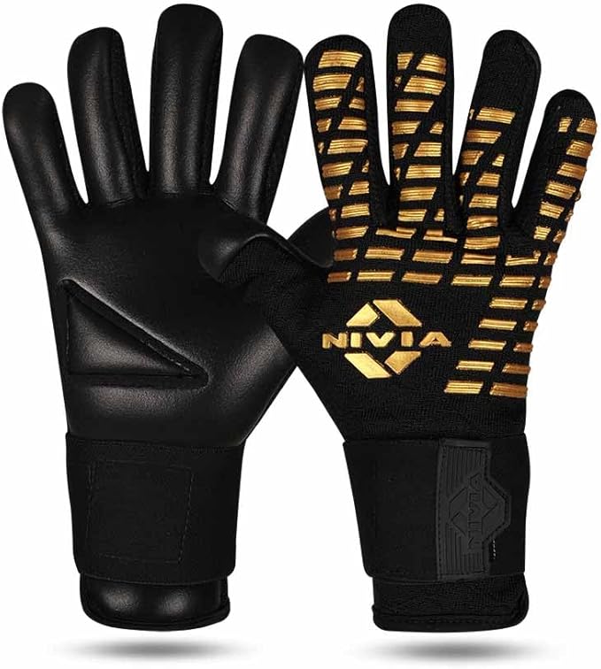 Nivia Ashtang Gold Rubber Football Goalkeeper Hand Gloves (Gold, S) | for Men & Women | for Football, Soccer goalkeeping