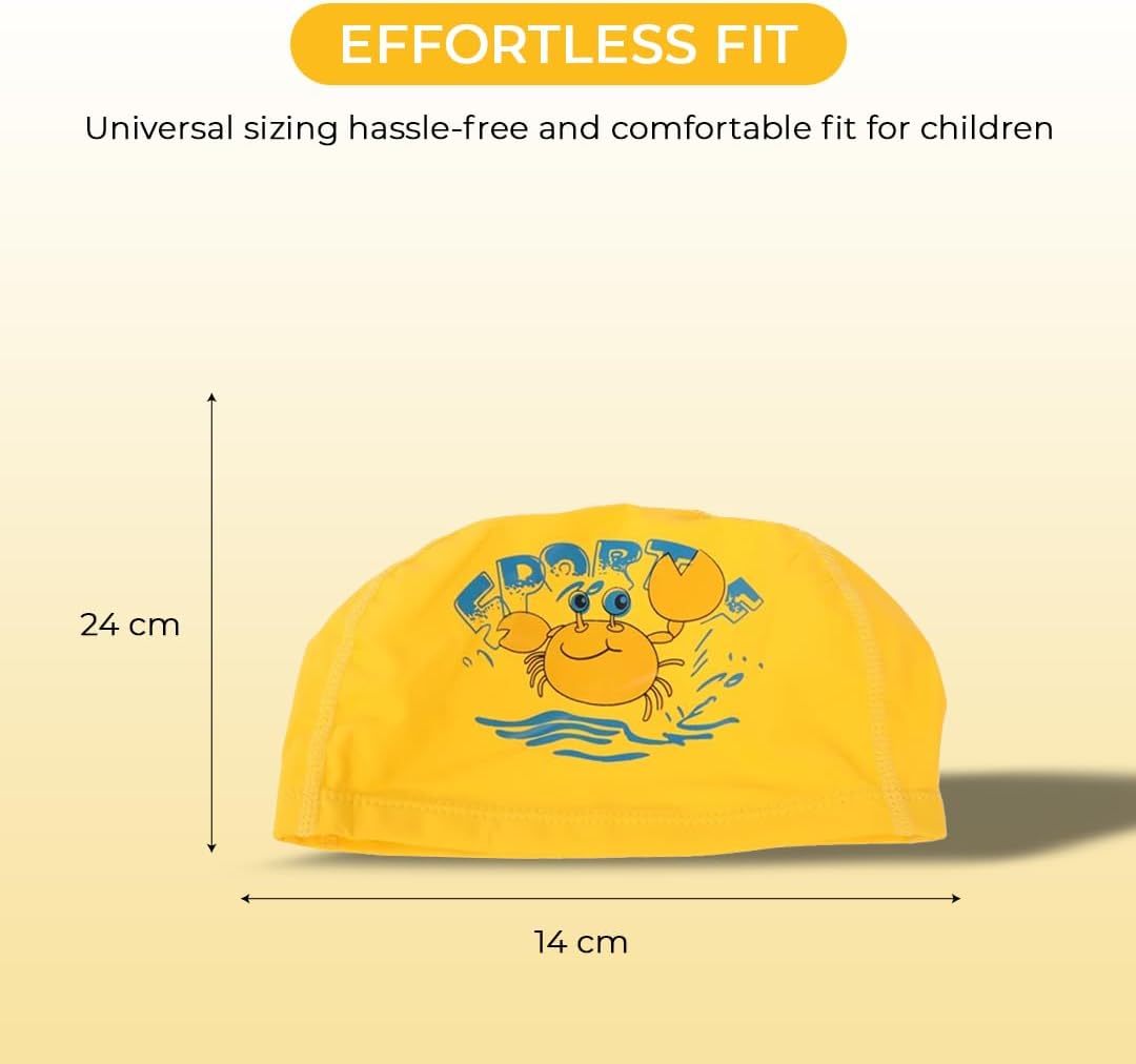 Endless EL1017 Comfortable PU Swimming Cap with Cartoon Design for Kids| Elastic Waterproof Swimming Cap for Long and Short Hair with Thicker Edge| Size: Kid's Size| Material : PU