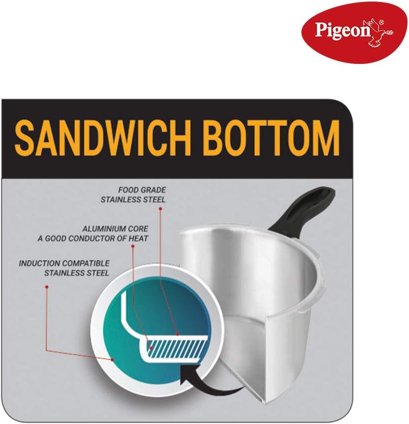 Pigeon By Stovekraft Stainless Steel Inox Plus Steel Pressure Cooker with Outer Lid Induction and Gas Stove Compatible 3 Litre Capacity for Healthy Cooking (Silver)