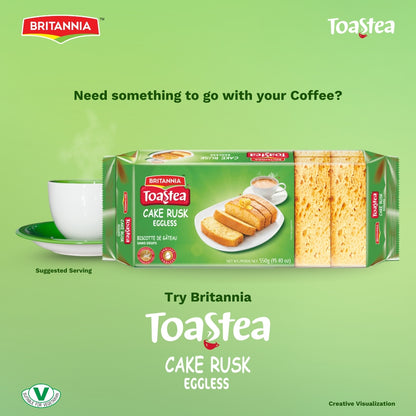Britannia Toastea Eggless Rusk Cake | Pack- 550gm (12 P) | Each Smooth & Soft Twice-Baked Cake Delicious Snack for Breakfast & Tea Time