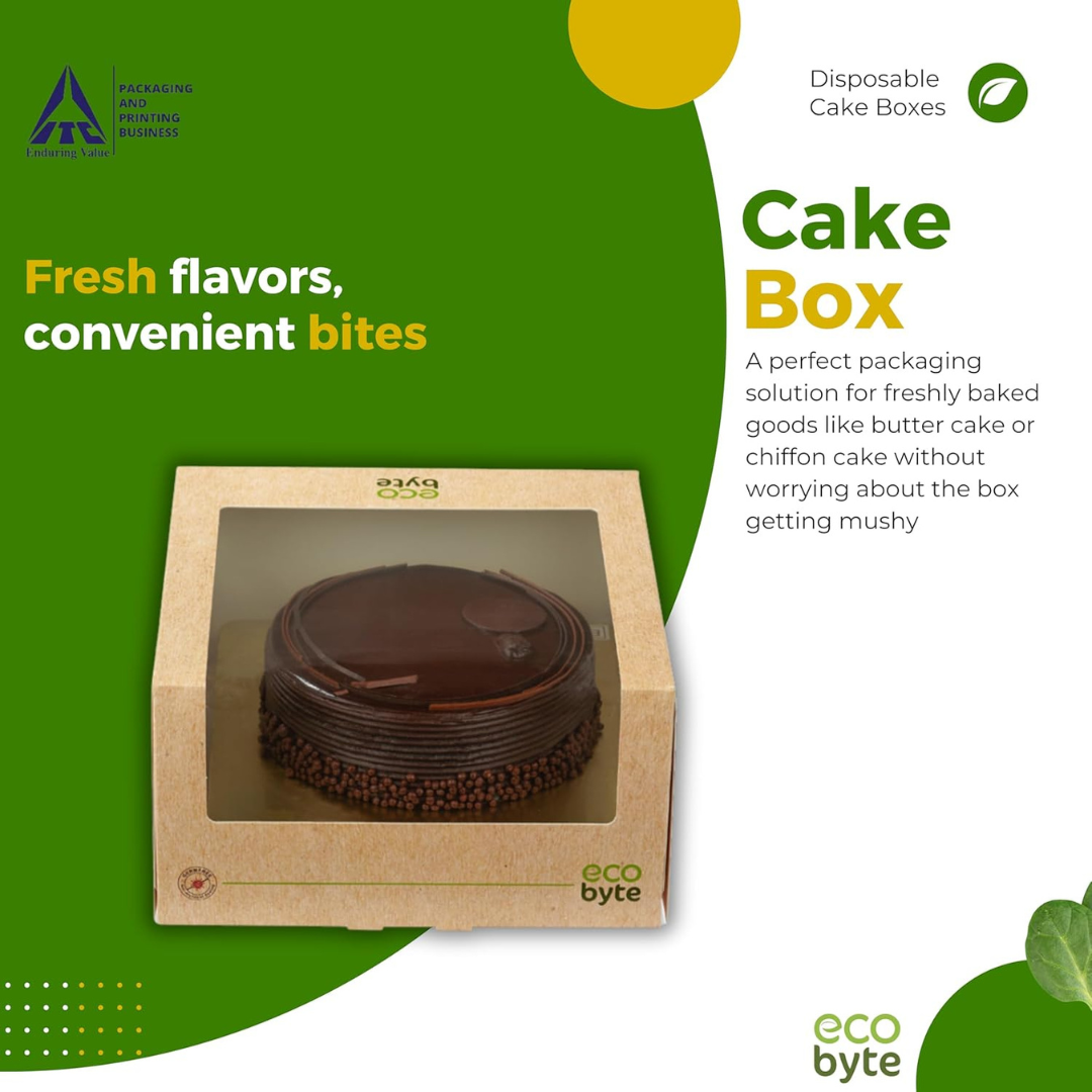 EcoByte ITC Cake Box with Window , 10x10x5 Inch | Pack of 15 | Paper Boxes for Cakes and Pastries | Ideal for Birthdays, Events, and Bakery Display