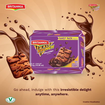 Britannia Krunch Chocochips Biscuits | Family Pack - 512 GM | Kids’ Favorite Snack Breakfast & Tea Time Treat
