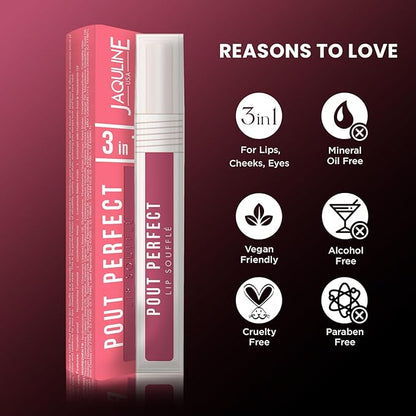 Jaquline USA Long lasting Liquid Lipstick |Mousse for Lips, Cheeks & Eyes|Matte Finish & Smooth Texture | Non-drying, Highly Blendable Formula | Transfer Proof & Enriched with Hyaluronic Acid & Macadamia Oil |Frosted Petal - 6ml