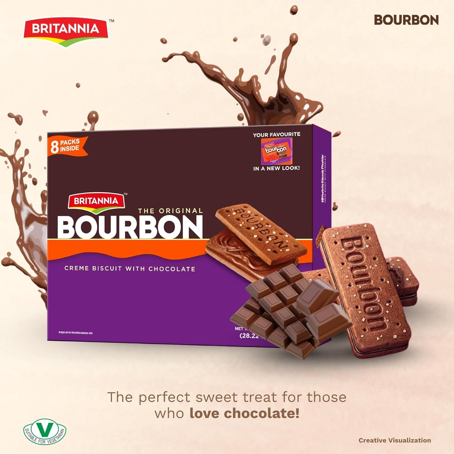Britannia The Original Bourbon Chocolate Creme Biscuits Family Pack, Classic Chocolate Sandwich Cookies, 800g (28.22 oz / 1.76 lb), 8 Packs Inside