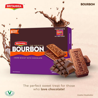 Britannia The Original Bourbon Chocolate Creme Biscuits Family Pack, Classic Chocolate Sandwich Cookies, 800g (28.22 oz / 1.76 lb), 8 Packs Inside